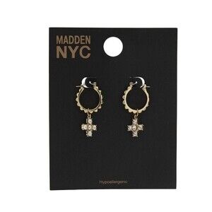 Madden NYC Women’s Gold Tone Western Stone Charm Studded Hoop Earrings - Jewelry